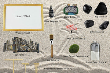 Artcome Japanese Zen Sand Garden For Desk With Rake, Stand, Rocks And Mini Furnishing Articles - Office Table Accessories, Mini