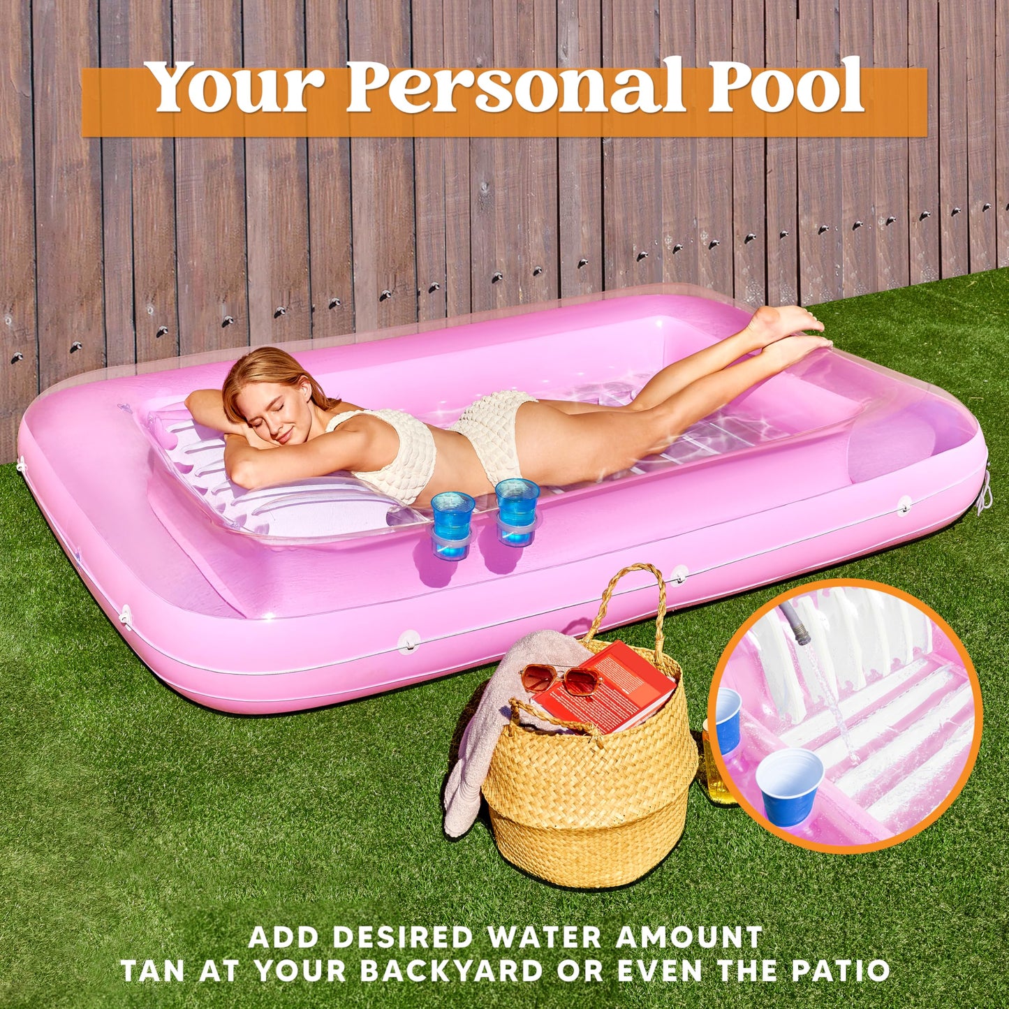 Sloosh XL Inflatable Tanning Pool Lounge Float  85 x 57 Extra Large Sun Tan Tub mature-themed Pool Floats Raft for Pool Sunbathing Suntan Blow up Pool Lounger Tanning Bed Floatie for mature-themeds  XL-Pink White