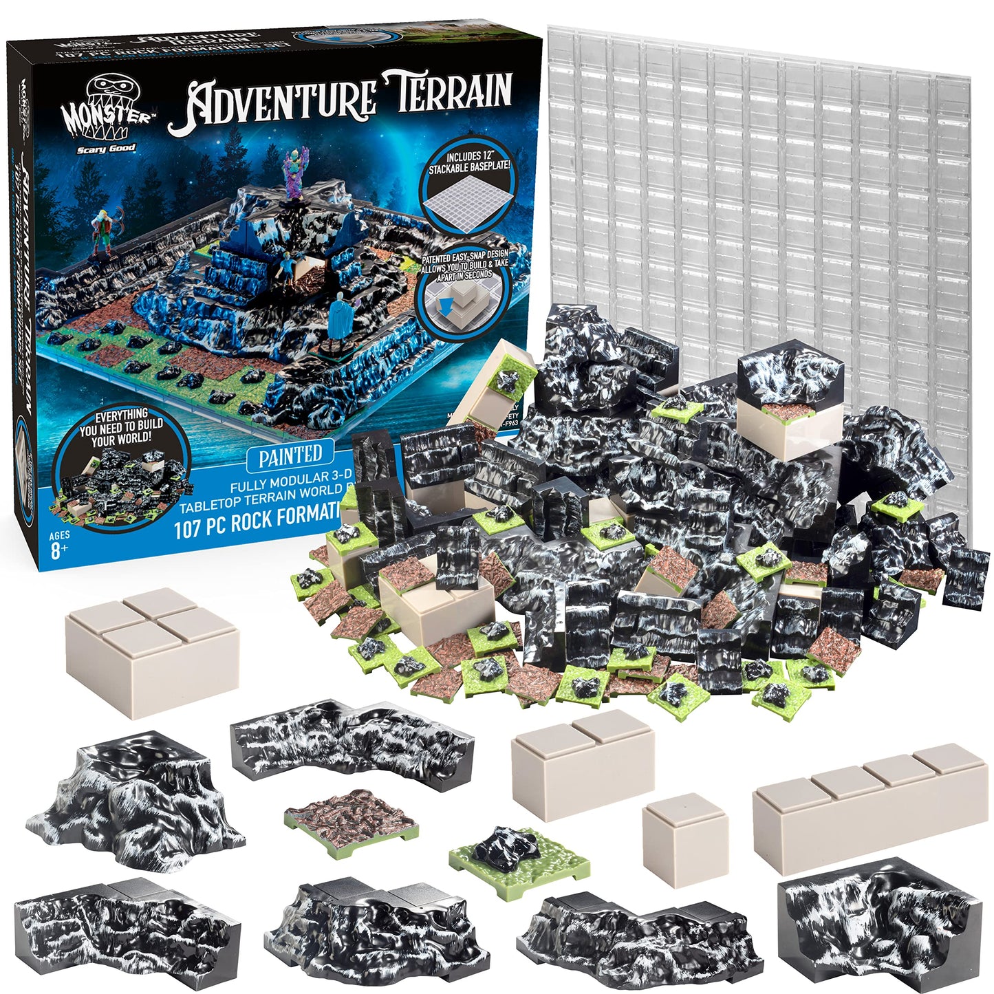 Monster Protectors 107pc Painted Rock Formation Set - Modular 3D Tabletop Builder for DND & RPG, Multiple Colors