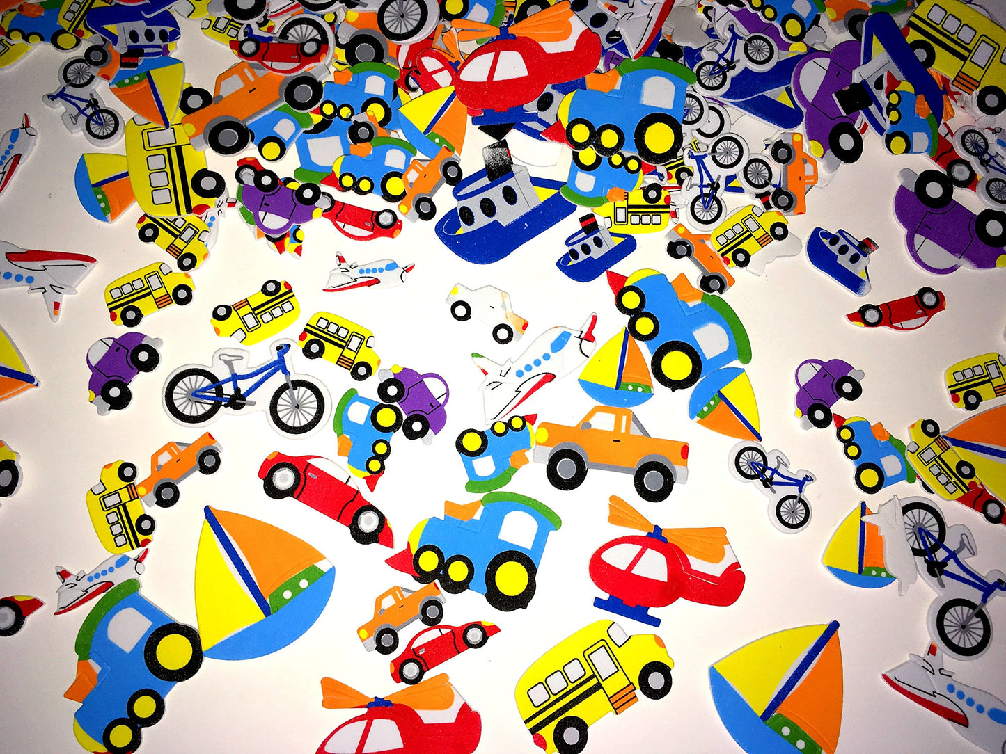 Self Adhesive Craft Stickers, Carnival, Planets, Farm Animals, Princess, Dinosaur Themed Stickers (500 Piece Party Packs) (Transportation)