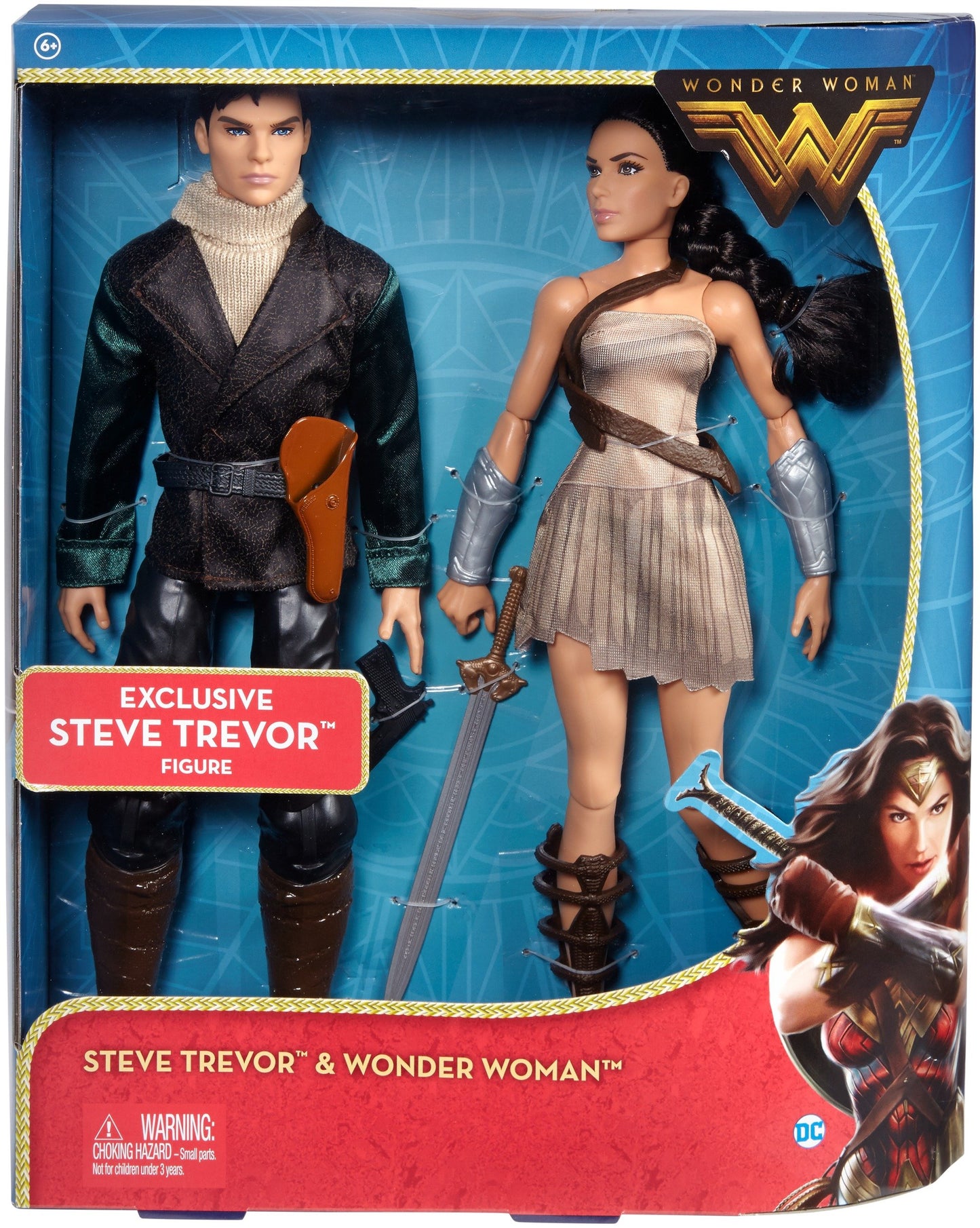 DC Collectibles Wonder Woman & Steve Trevor 2-Pack Figures, 12" Plastic Action Figures, Model FFB34