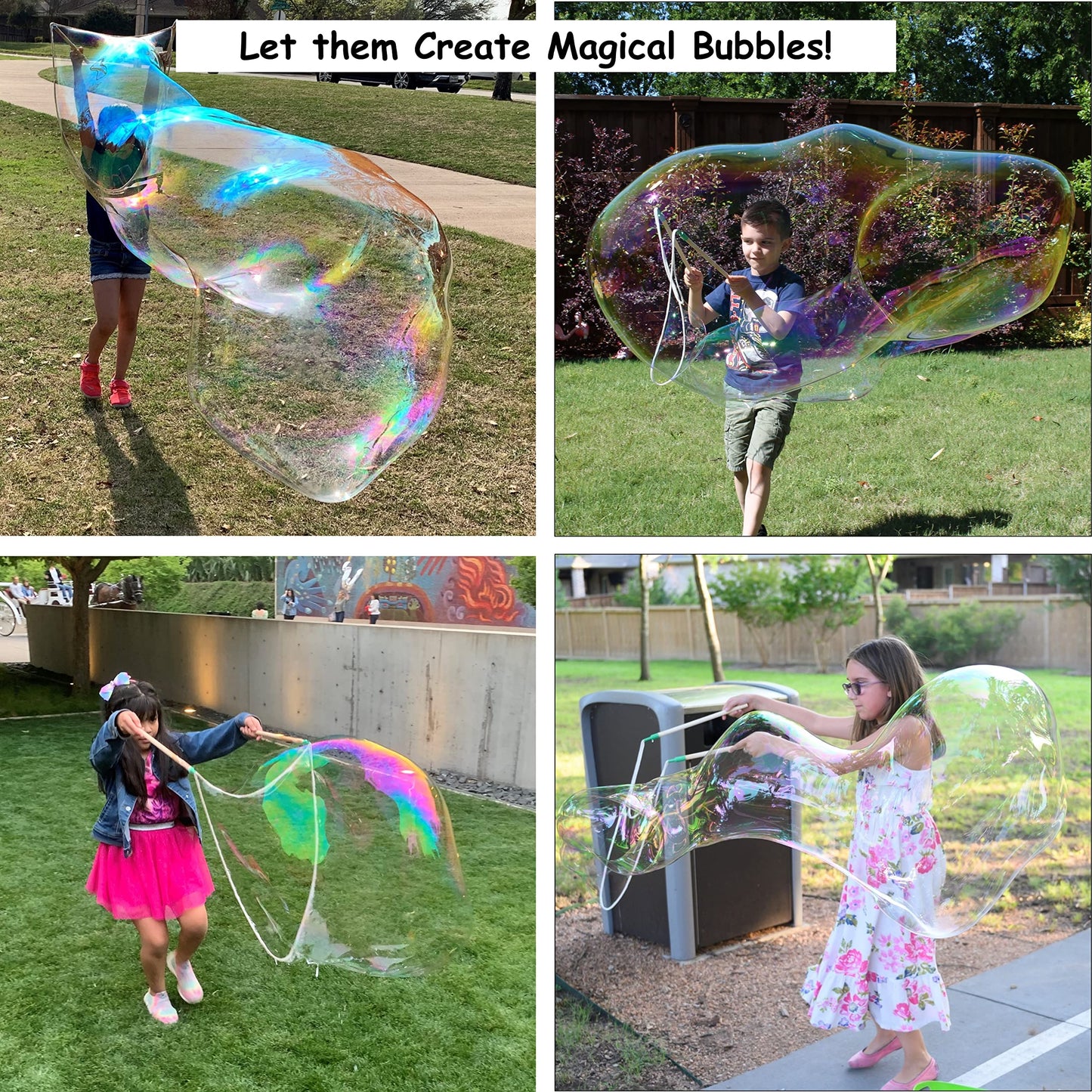 Bubbleventi Giant Bubble Kit | Made In Usa | Includes 1 Wooden Wand, A Tips And Tricks Booklet, And 1 Bubble Mix - Makes 4 Gallons Of Big Bubble Solution For Birthdays And Stem Fun