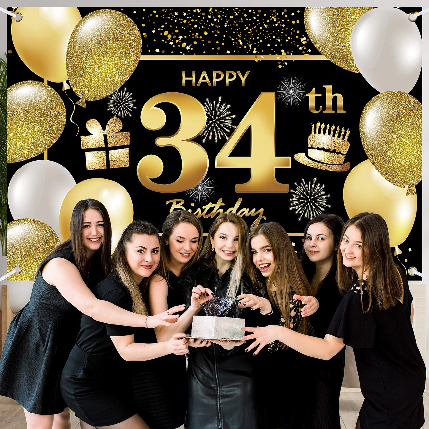 34Th Happy Birthday Banner Birthday Decorations For Men Birthday Party Decorations Birthday Backdrop