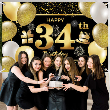 34Th Happy Birthday Banner Birthday Decorations For Men Birthday Party Decorations Birthday Backdrop