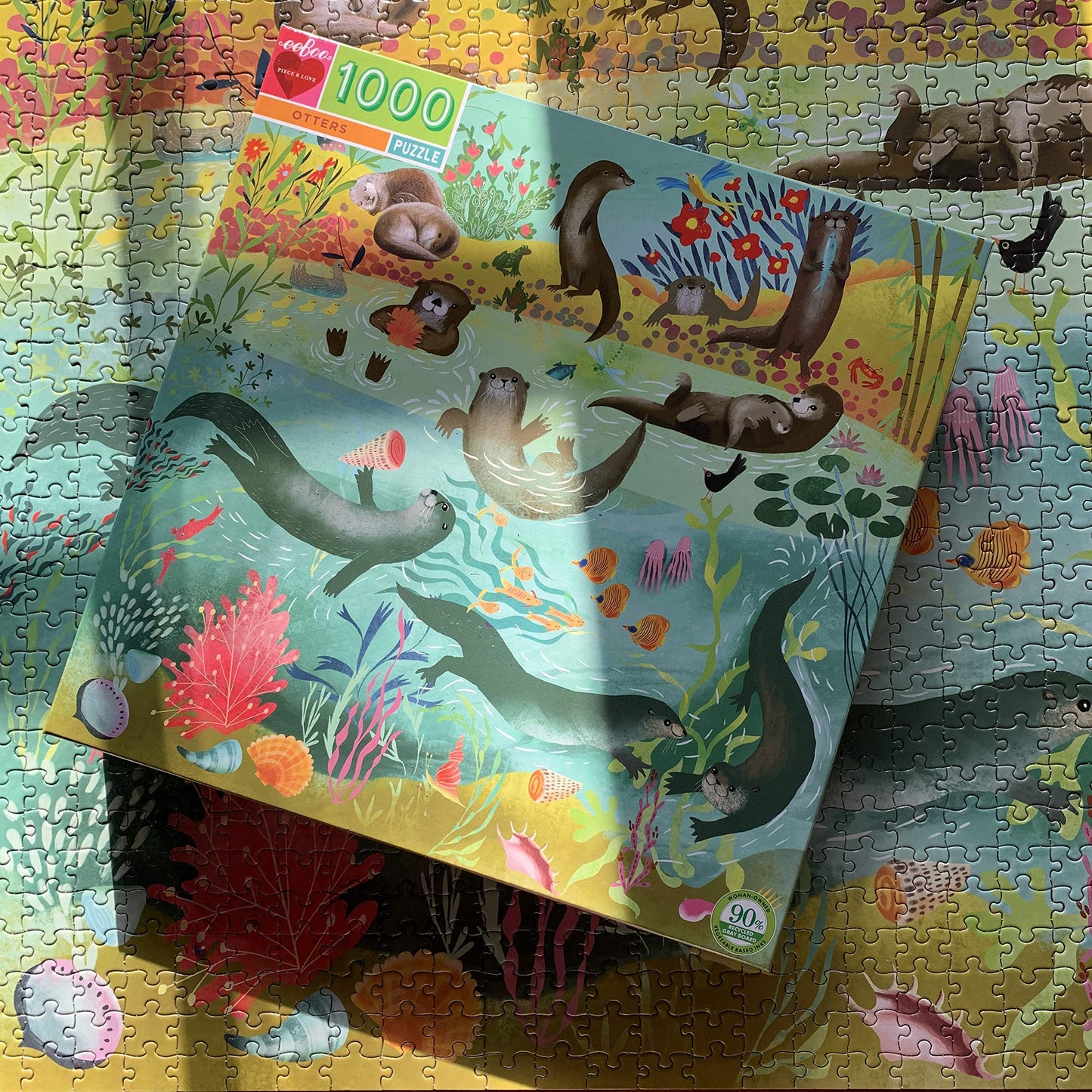 eeBoo 1000-Piece Square Jigsaw Puzzle - Piece and Love Otters, Sturdy Cardboard, Minimal Dust, Perfect for Adults and Families