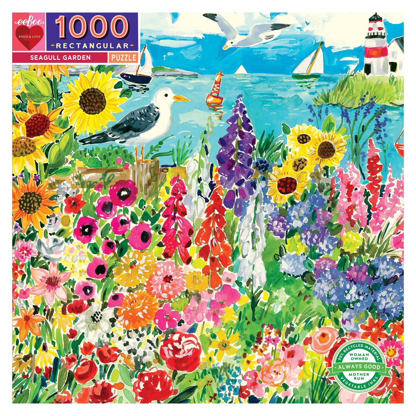 eeBoo: Piece and Love Seagull Garden 1000-piece rectangular mature-themed Jigsaw Puzzle  Jigsaw Puzzle for mature-themeds and Families  includes Glossy  Sturdy Pieces and Minimal Puzzle Dust