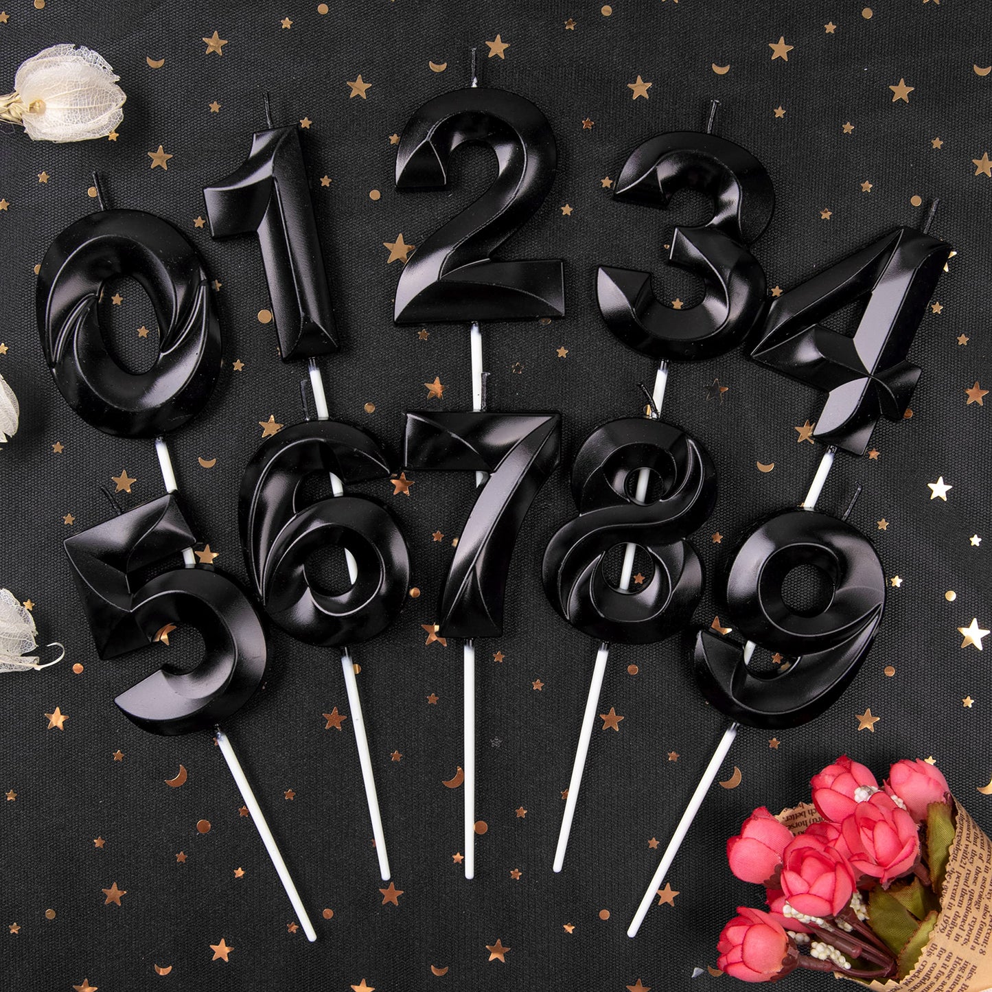 PHD CAKE 2.76 Inch Diamond Black 4 Number Birthday Candles, Black Number Candles, Cake Number Candles, Party Celebration