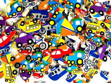 Self Adhesive Craft Stickers, Carnival, Planets, Farm Animals, Princess, Dinosaur Themed Stickers (500 Piece Party Packs) (Transportation)