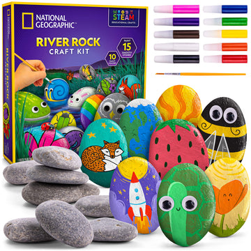 National Geographic Rock Painting Kit - Arts And Crafts Kit For Kids, Paint & Decorate 15 River Rocks With 10 Paint Colors & More Art Supplies, Outdoor Toys For Girls And Boys, Easter Basket Stuffers