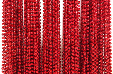 Dondor Enterprises Festive Metallic Beaded Necklaces (30 Pack, RED)