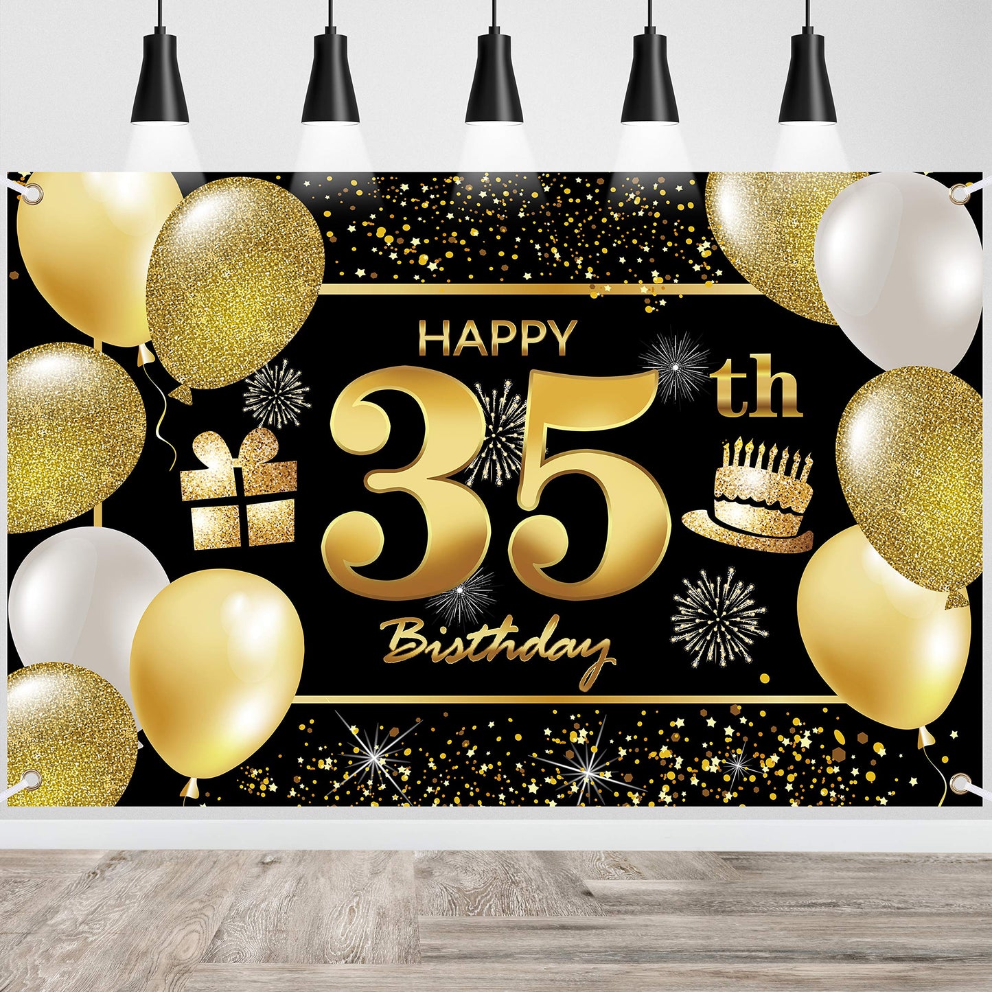 IMISI 35th Happy Birthday Banner - Black Polyester Decorations for Men