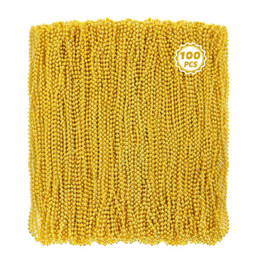 100 Pcs Mardi Gras Beads, 33'' Gold Beads Necklaces, St Patricks Day Beads Necklaces Bulk, Round Beaded Parade Throw Accessories
