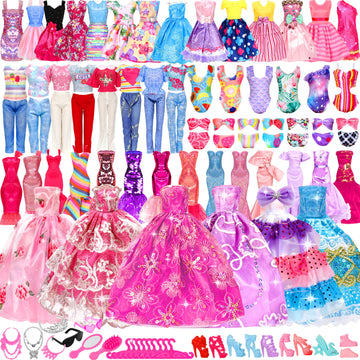 71 Pack Doll Clothes And Accessories - 5Princess Dress 9 Fashion Dress Cloth 3 Top And Pants 3 Bikini Swimsuits 20 Shoes 28 Other Doll Accessories Size Suit For 11.5 Inch Dolls
