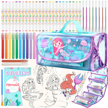 66 Pcs Washable Markers Set For Girls With Glitte Pencil Case, Birthday Gifts For Girls 4 5 6 7 8 Year Old, Coloring Set With Me