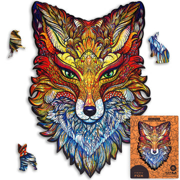 Unidragon Wooden Jigsaw Puzzles - Fiery Fox, 197 Pcs, Medium 8.6'X12.5', Beautiful Gift Package, Unique Shape Best Gift For Adults And Kids