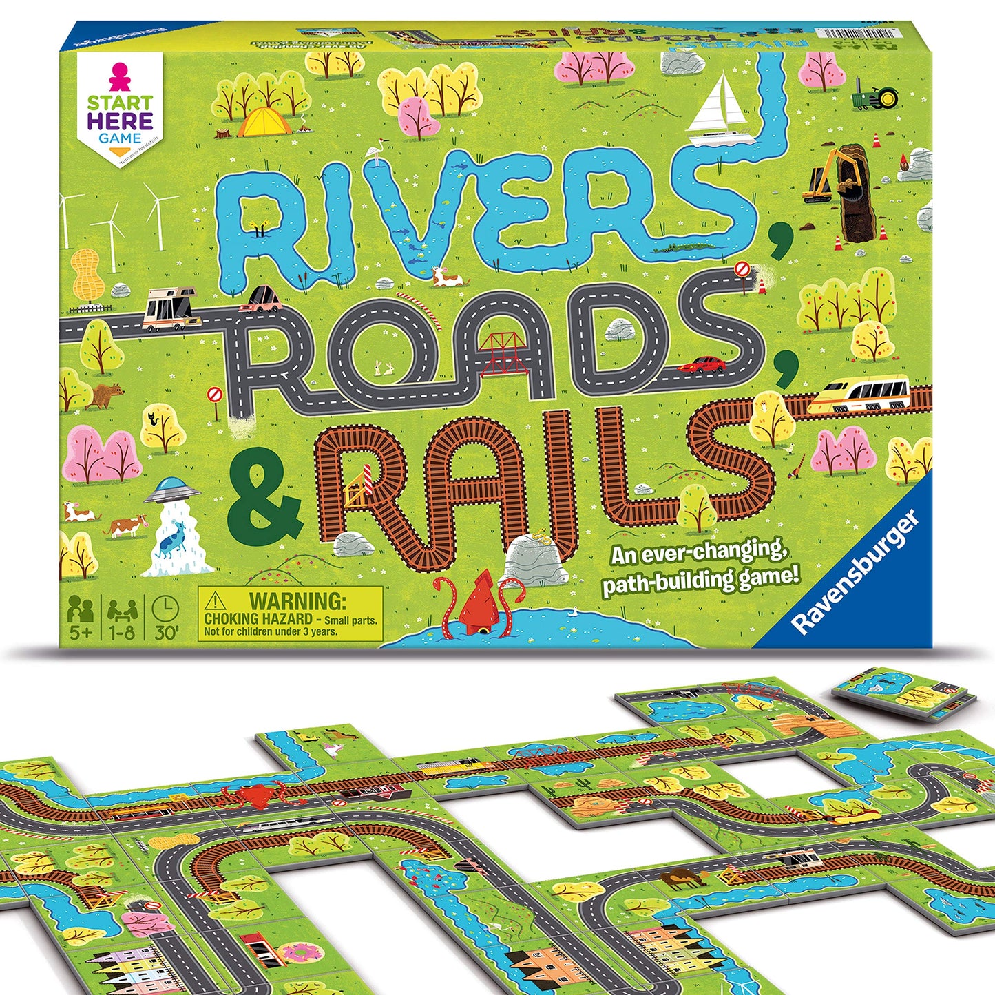 Ravensburger Rivers, Roads and Rails Matching Game - Multicolor, Cardboard, Model 22053, Award-Winning Design for Kids