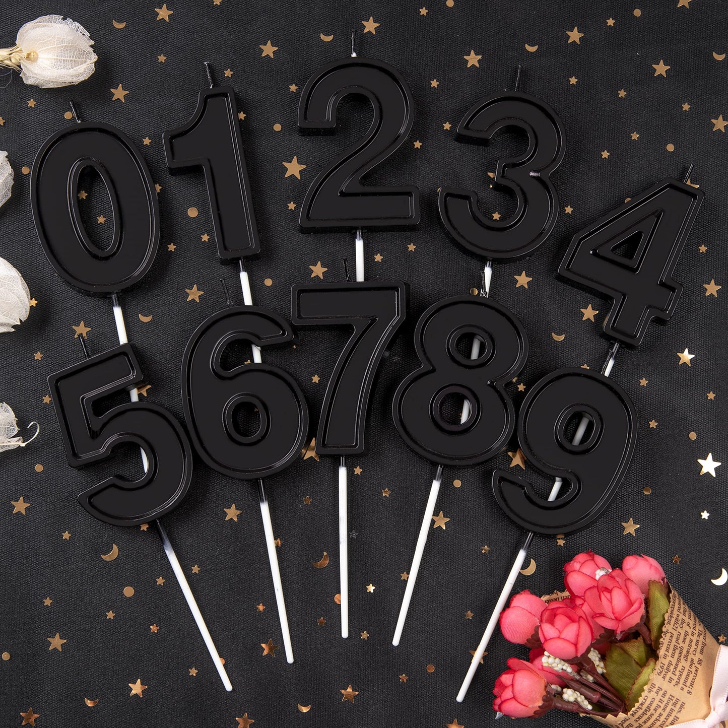 PHD CAKE 2.76 Inch Luxe Black 3 Number Birthday Candles, Black Number Candles, Cake Number Candles, Party Celebration