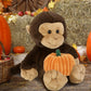 DolliBu Super Soft Brown Monkey Stuffed Animal with Cute Pumpkin Decor Cute Plush Monkey Animal for Fall  Halloween and Thanksgiving  Pumpkin Toy for Baby  Kids  mature-themeds 9 Inches