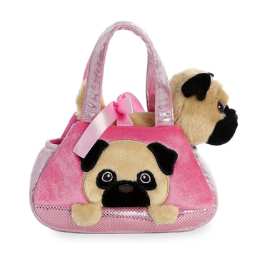 Aurora® Fashionable Fancy Pals™ Peek-A Boo Pug Stuffed Animal - On-The-Go Companions - Stylish Accessories - Multicolor 7 Inches
