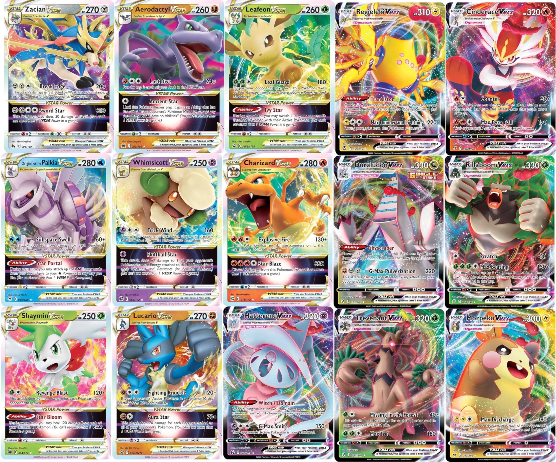 Pokemon - 5 VMAX/VSTAR Card Lot Bundle - No Duplicates - Full Art Etched Pokemon