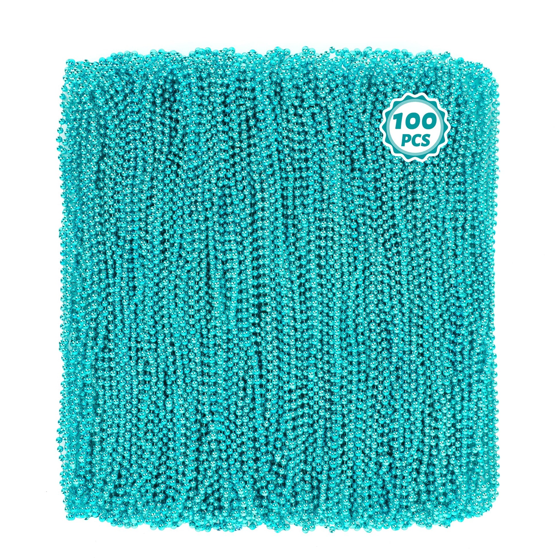 100 PCS Lakeblue Beads Necklaces, 33'' Round Beads Bulk, Mardi Gras Parade Accessories, Costume Necklaces for Parade Throws Acce