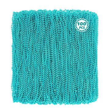 100 PCS Lakeblue Beads Necklaces, 33'' Round Beads Bulk, Mardi Gras Parade Accessories, Costume Necklaces for Parade Throws Acce