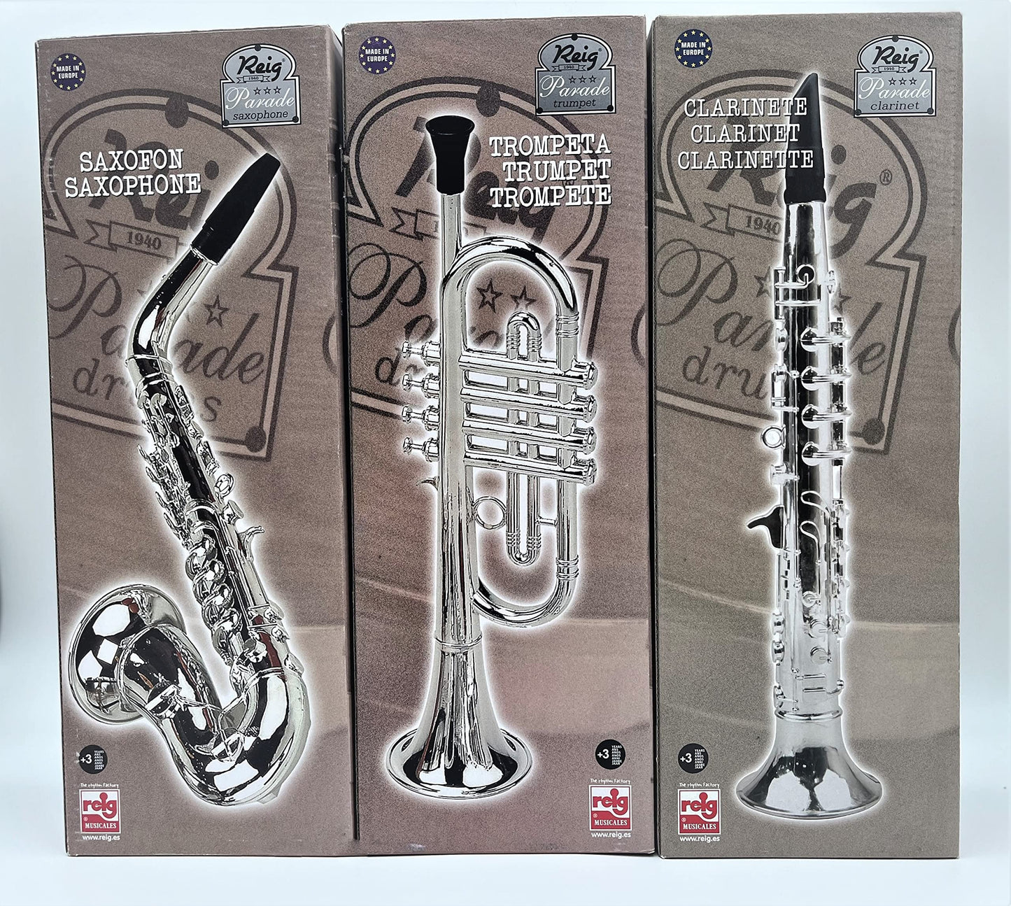 ksmtoys Toy Instruments Set - Trumpet, Saxophone, Clarinet, 16" Silver Plastic, Model 0123, Easy to Play, Perfect Pitch