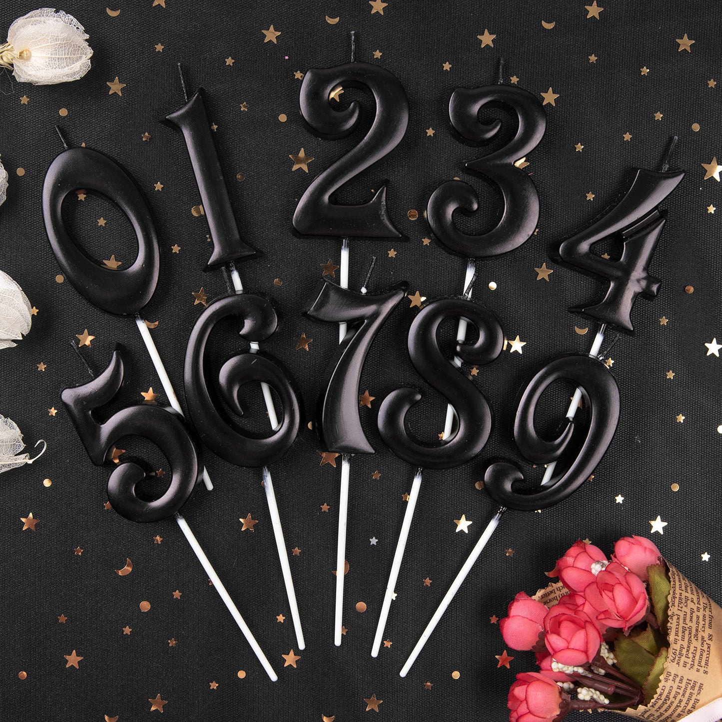 PHD CAKE 2.76 Inch Elegant Black 3 Number Birthday Candles, Black Number Candles, Cake Number Candles, Party Celebration