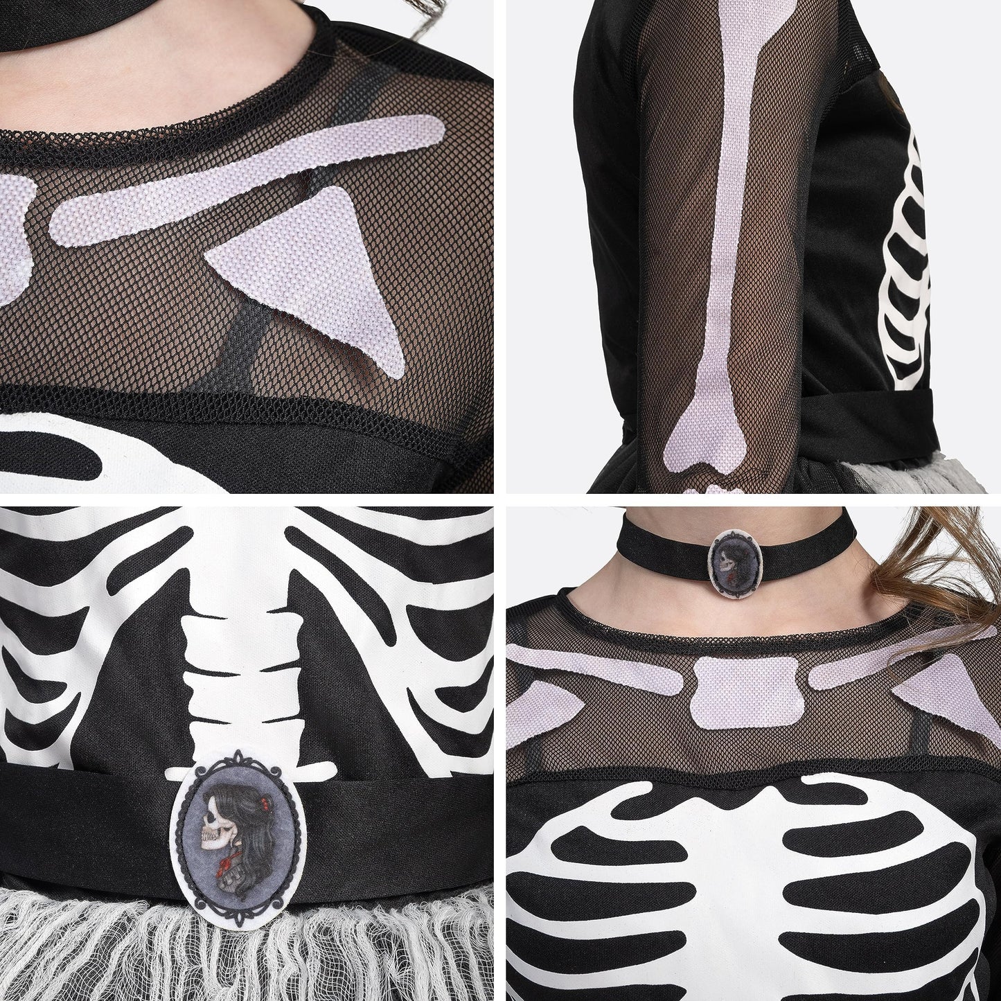 Spooktacular Creations Halloween Girls Skeleton Costume, Ghostly Skeleton Tutu Dress For Girls Halloween Dress Up, Role Play, Cosplay Party-L