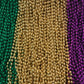 Mardi Gras Beads 33 inch 7mm, 12 Dozen, 144 Pieces, Purple Green and Gold Necklaces with Doubloon