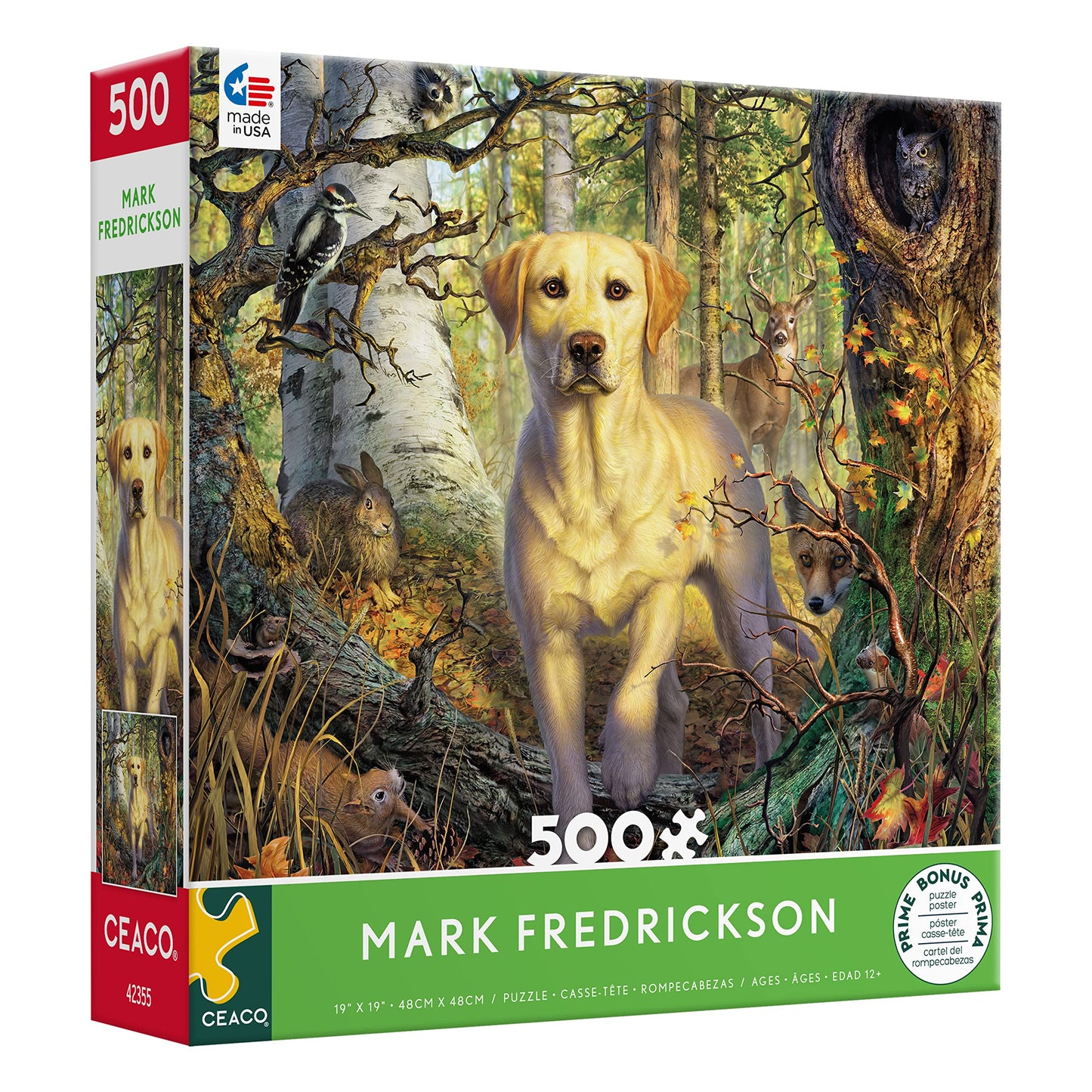 Ceaco 500 Piece Jigsaw Puzzle - Mark Fredrickson Yellow Lab - Multicolor - 19 x 19 inches - Cardboard