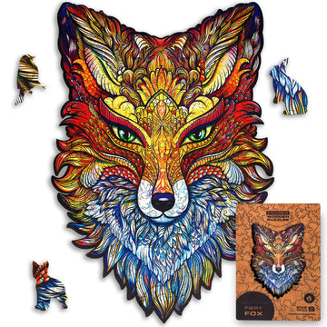 Unidragon Wooden Jigsaw Puzzles - Fiery Fox, 107 Pcs, Small 6.2'X9.4', Beautiful Gift Package, Unique Shape Best Gift For Adults And Kids