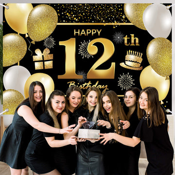 12Th Happy Birthday Banner Birthday Decorations For Men Birthday Party Decorations Birthday Backdrop