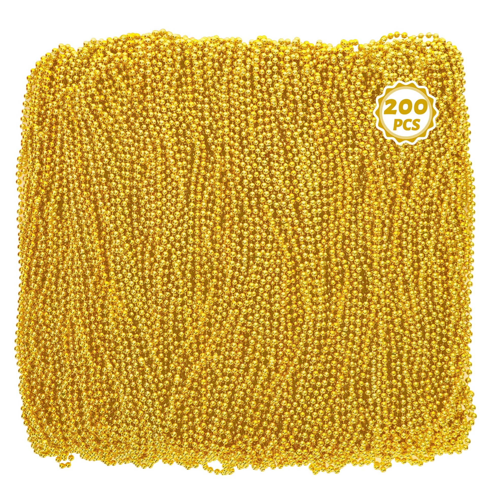 200PCS Bead Necklace, Mardi Gras Beads, 33 IN Gold Beads Party Accessories, Mardi Gras Decorations Parade Throws Beads Bulk Toy 