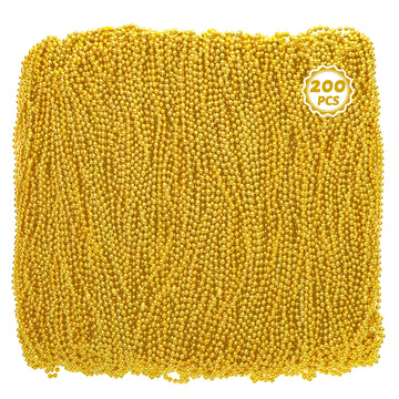 200PCS Bead Necklace, Mardi Gras Beads, 33 IN Gold Beads Party Accessories, Mardi Gras Decorations Parade Throws Beads Bulk Toy 