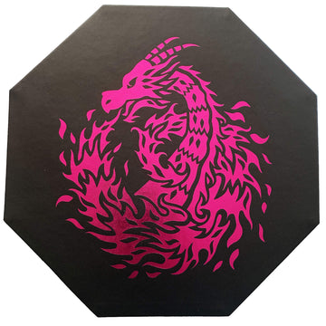 Fantasydice - PINK - Fire Dragon - Dice Tray - 8'' Octagon with Lid and Dice Staging Area- Holds 5 Sets of Dice(7 / Standard) fo