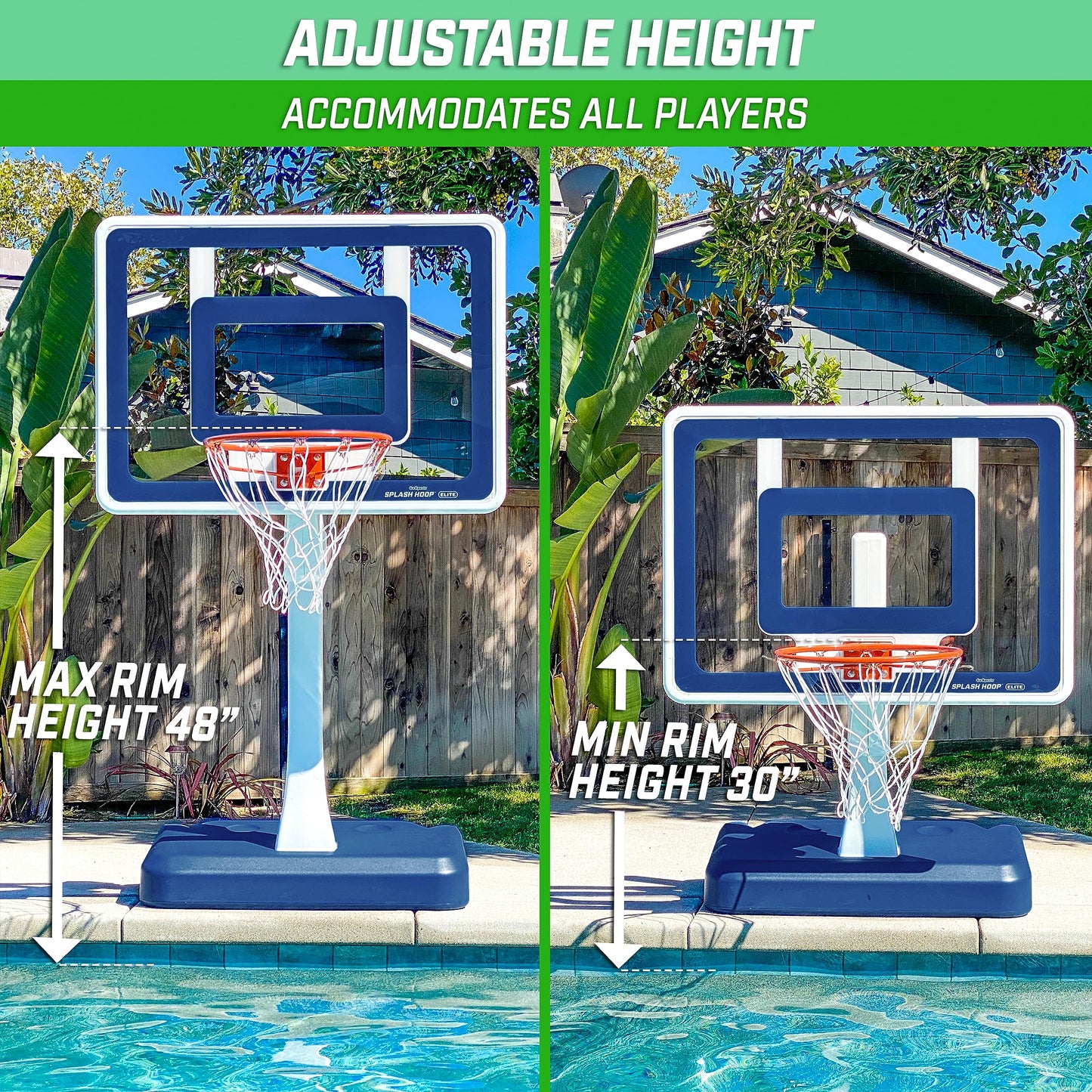 GoSports Splash Hoop Elite Basketball Game - Adjustable Height, Alloy Steel, Blue, Model BB-SPLASHHOOP-ELITE-BLUE, 2 Pool Basketballs