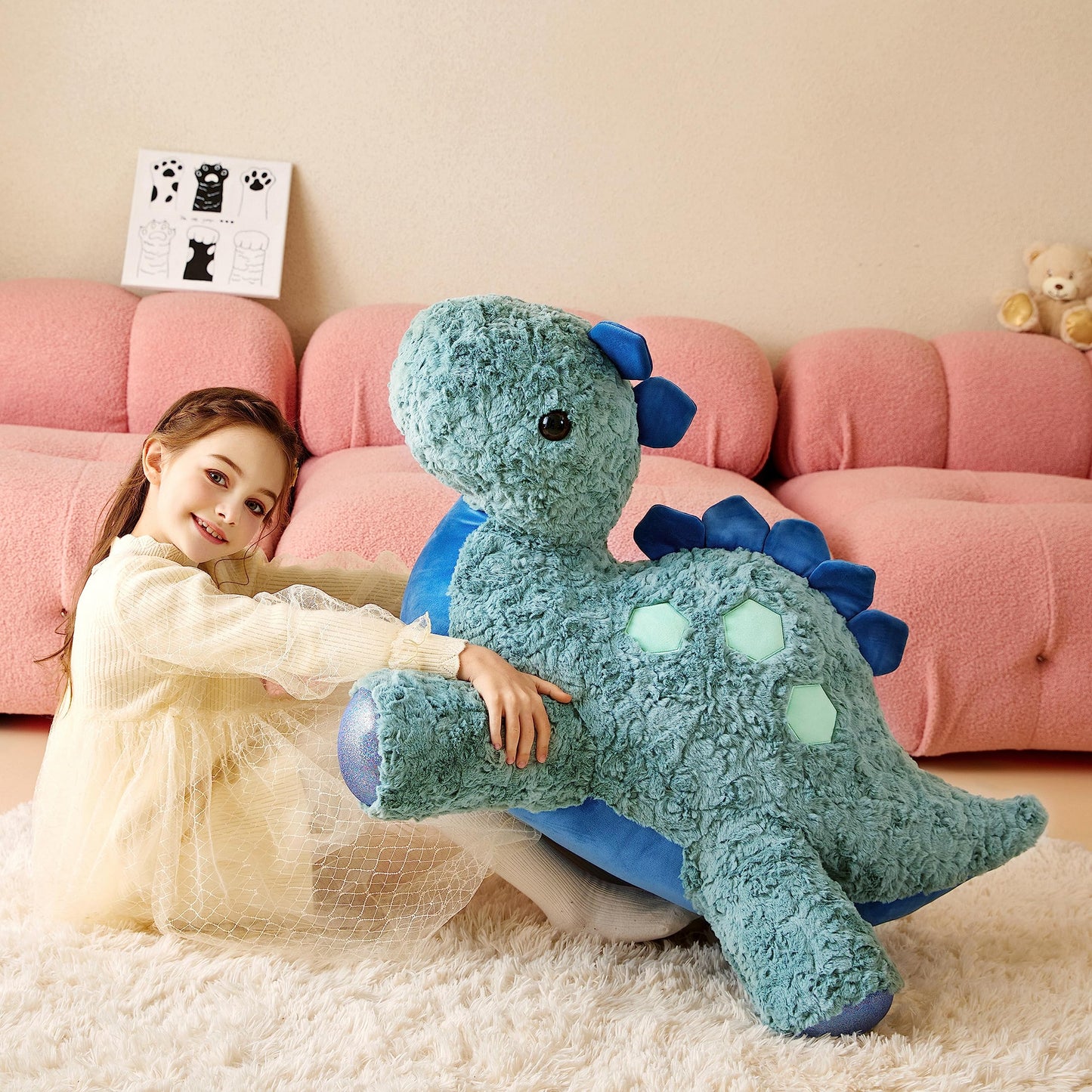 Tumyay Giant Stegosaurus Plush Toy, 30" Soft Dinosaur Stuffed Animal, Cute Polyester Gift for Kids
