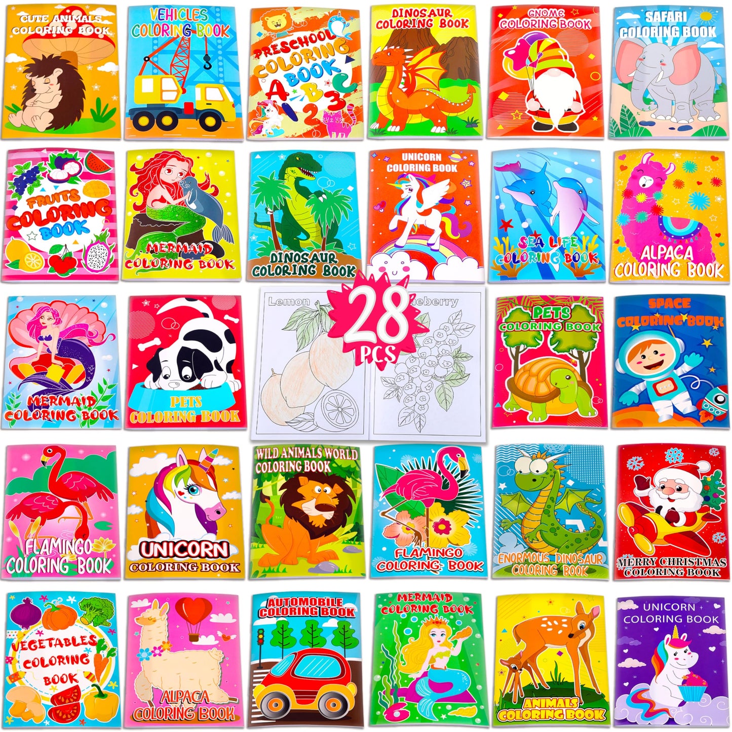 Geefuun 28PCS Mini Coloring Books for Kids Party Favors: Ages 2-4 4-8 - Birthday Gifts Small Goodie Bags Stuffer Fillers Bulk Sc