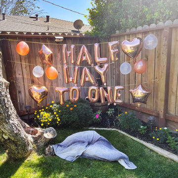 Jevenis Rose Gold Half Way To One Banner Half Way To One Balloons Decorations For Girl 1/2 Birthday Decorations
