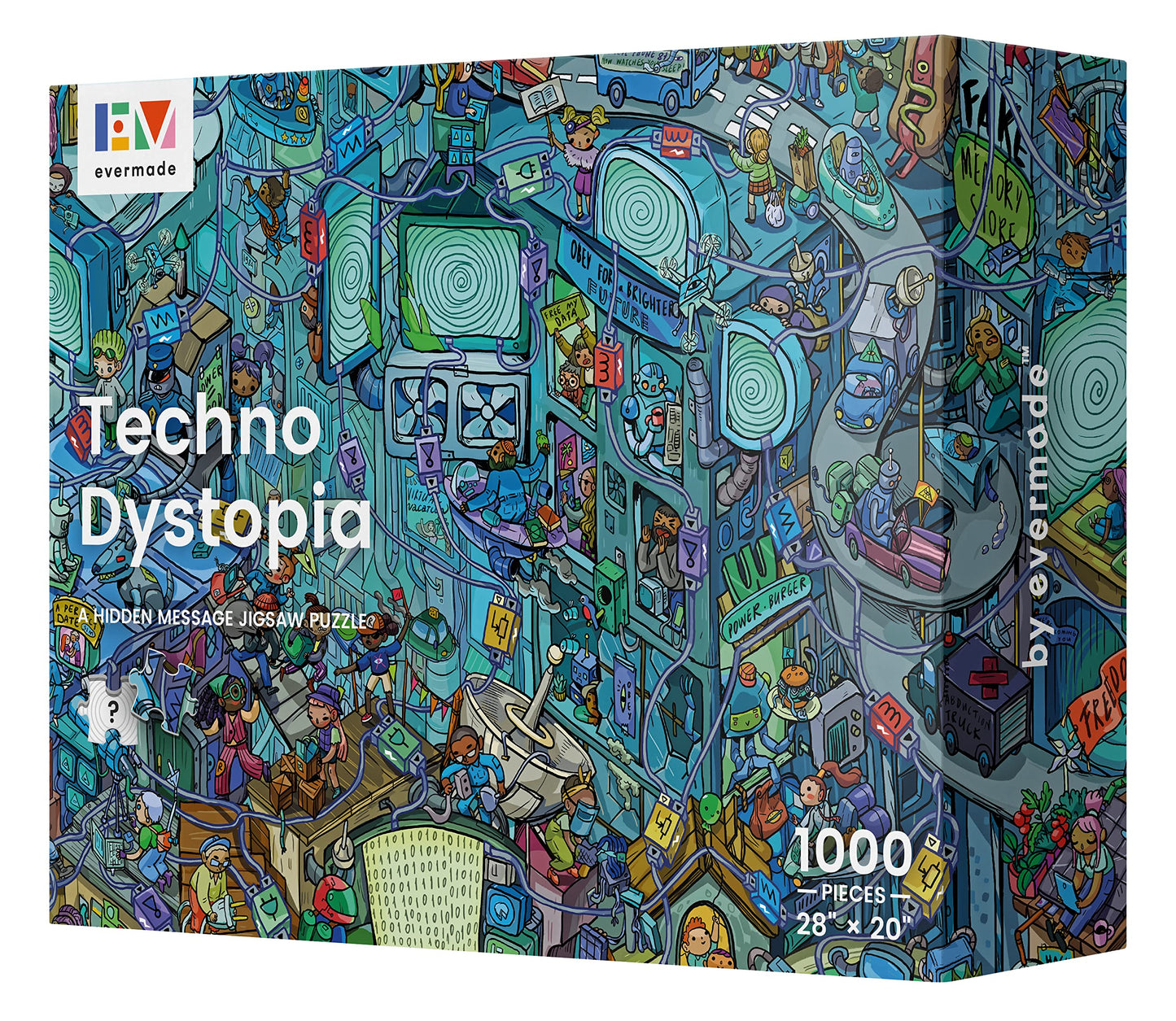 Techno Dystopia by Evermade - A Hidden Message Mystery Jigsaw Puzzle for Adults - 1000 Pieces, Beautifully Detailed 20'' x 28''