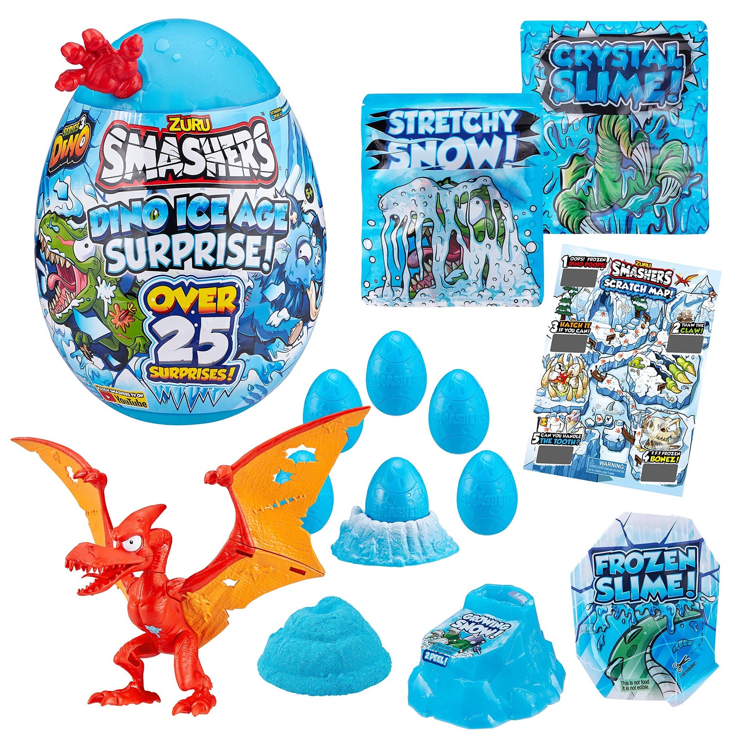Smashers Dino Ice Age Mammoth Series 3 By Zuru Surprise Egg With Over 25 Surprises! - Slime, Dinosaur Toy, Collectibles, Toys For Boys And Kids, Blue