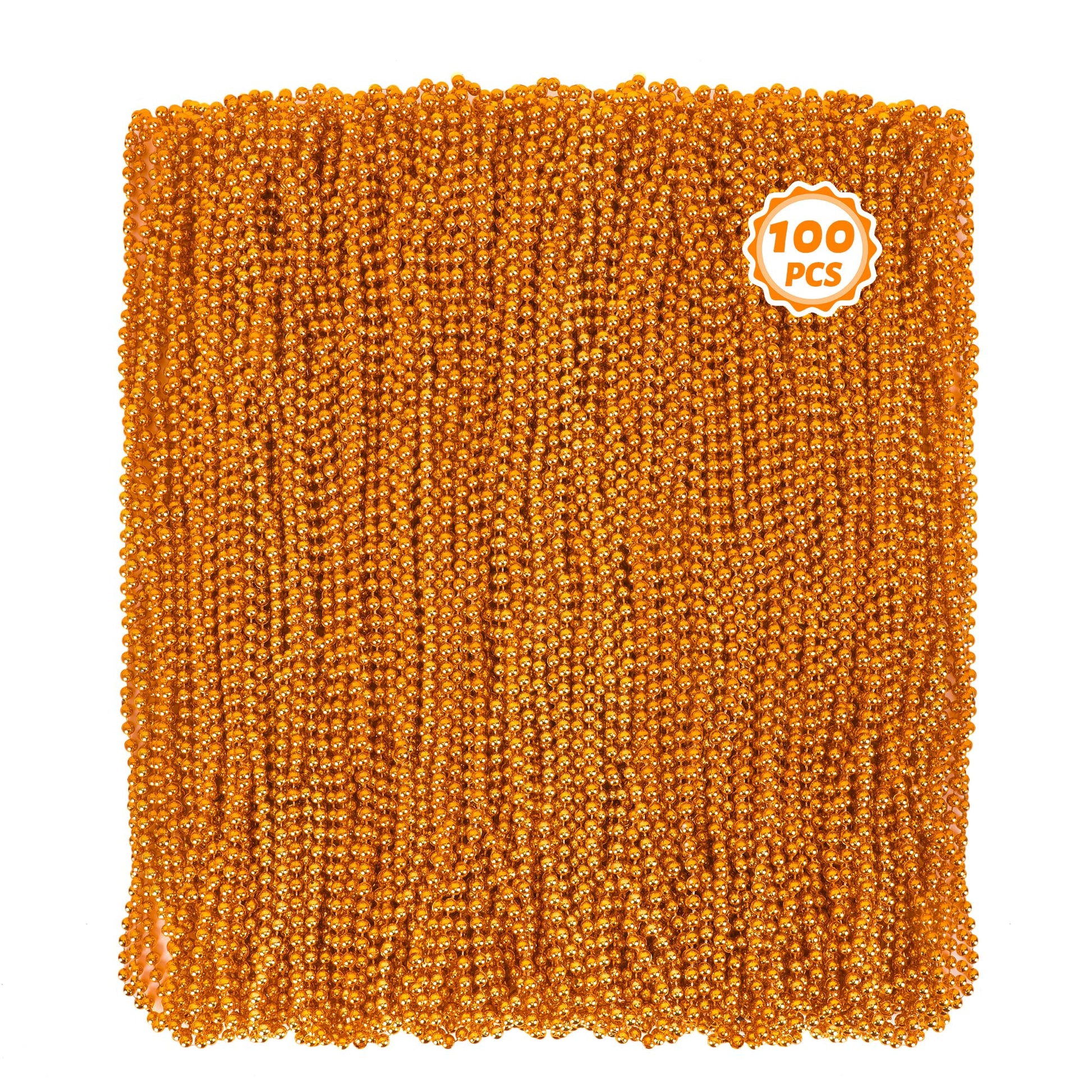 100 Pcs Mardi Gras Beads, 33'' Orange Beads Bulk, Mardi Gras Beads Necklaces Bulk For Parade Throw Accessories Set, Round Beaded