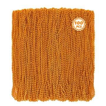 100 Pcs Mardi Gras Beads, 33'' Orange Beads Bulk, Mardi Gras Beads Necklaces Bulk For Parade Throw Accessories Set, Round Beaded