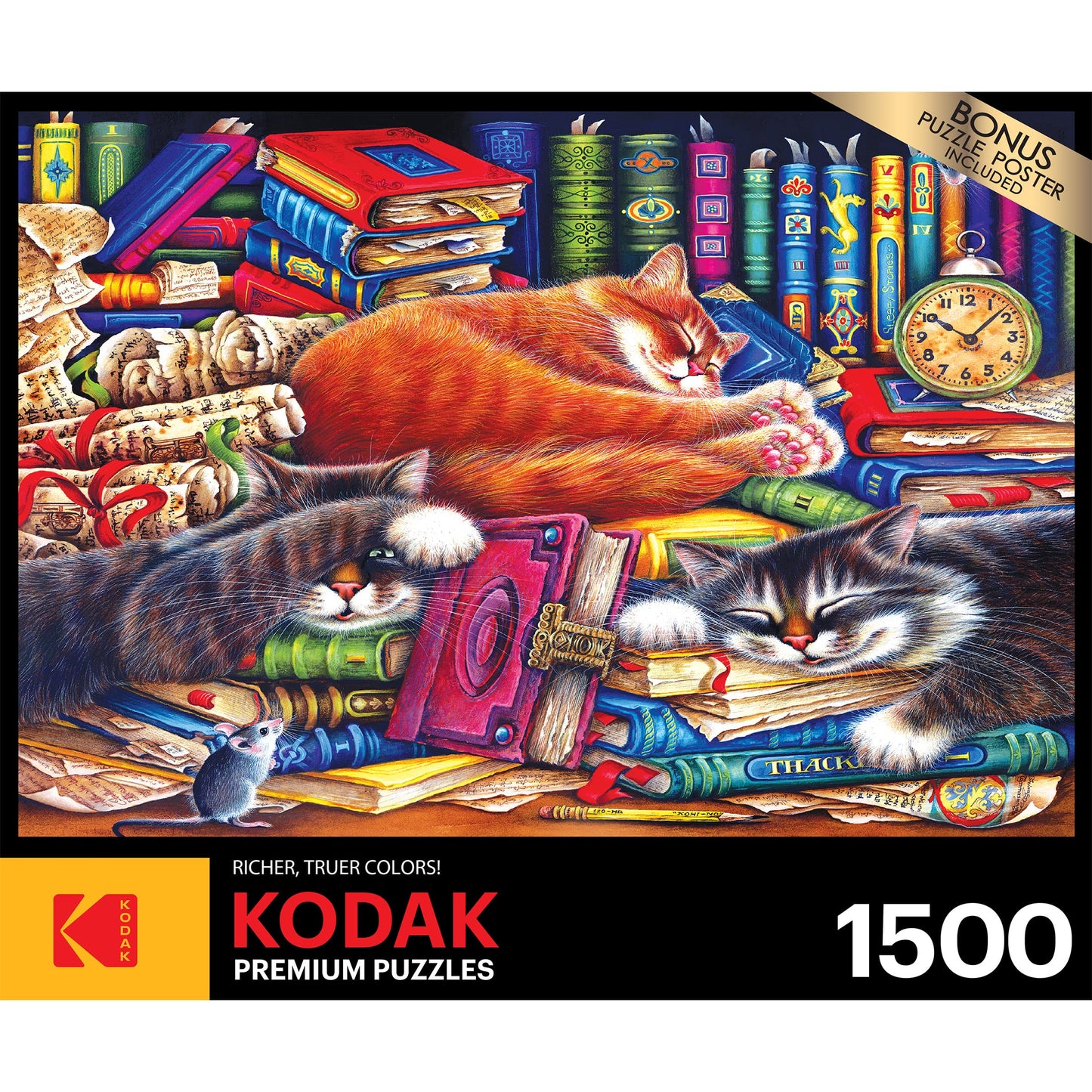 RoseArt 1500 Piece Jigsaw Puzzle - Kodak Premium The Old Book Shop Cats, Multi-colored, Paper, Model 8900ZZBH