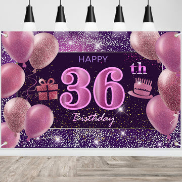 36Th Birthday Decorations For Girls Happy Birthday Banner Pink Decorations For A Party Birthday Backdrop For Women