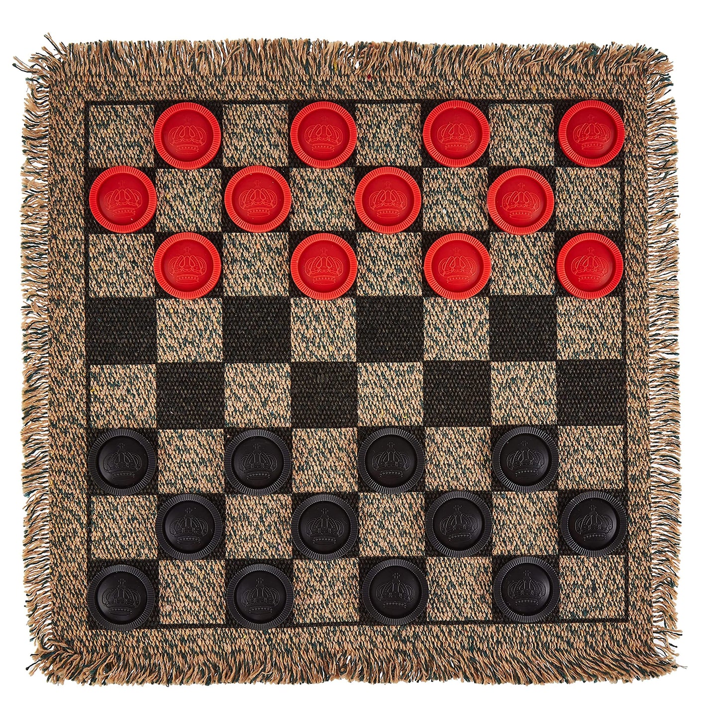 3-In-1 Mini Checkers Rug + Classic & Mega Tic Tac Toe - Portable Compact 12' X 12' Reversible Checkerboard Rug - Travel, Parties, Games On The Go, Family Board Game Night