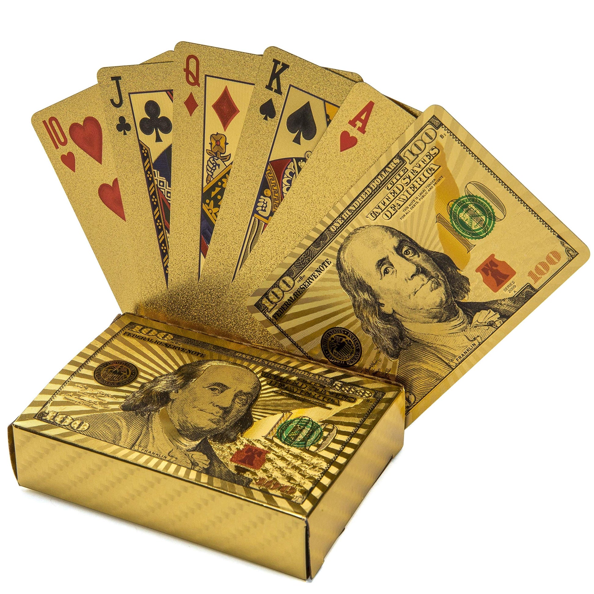 KALIFANO Luxury Gold Plated Playing Cards - $100 Bill Inspired Waterproof Gold Foil Deck of Cards with Uses from Magic to Poker 