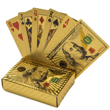 KALIFANO Luxury Gold Plated Playing Cards - $100 Bill Inspired Waterproof Gold Foil Deck of Cards with Uses from Magic to Poker 