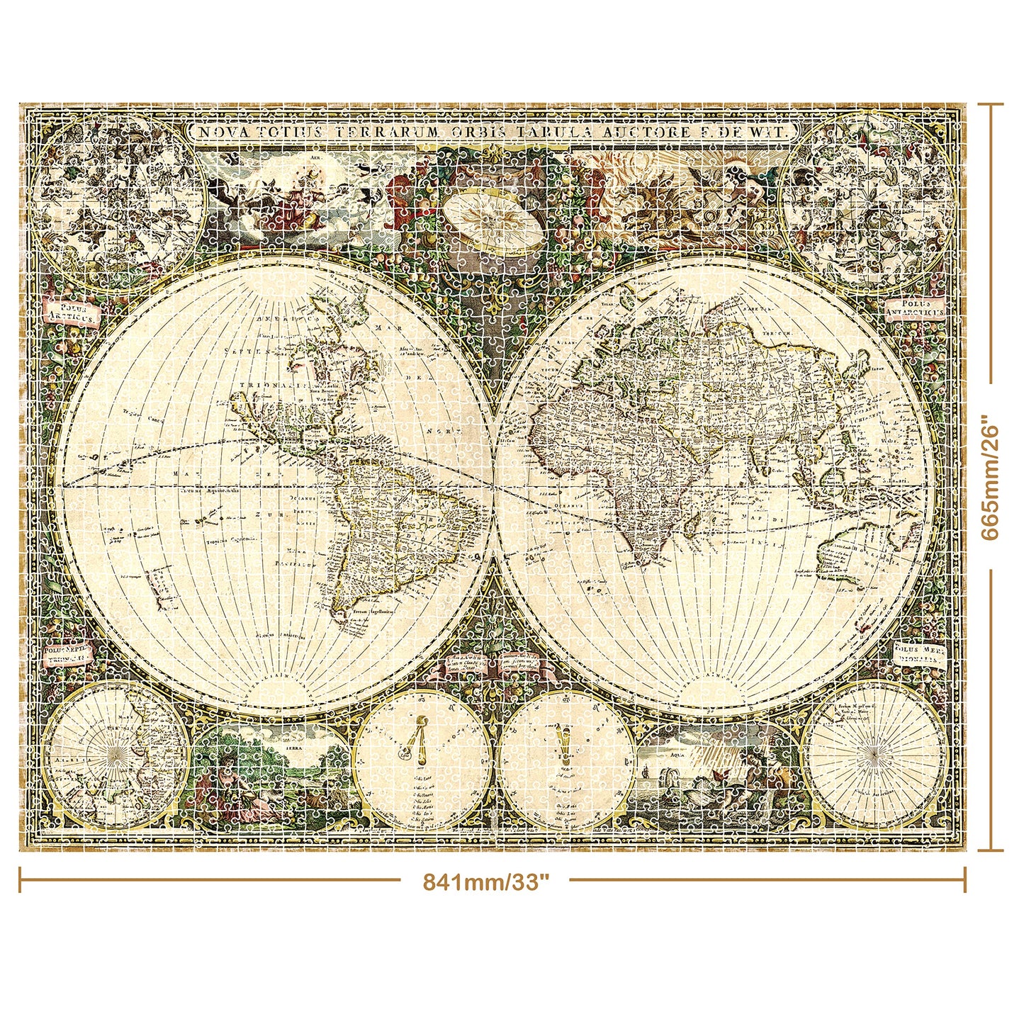 Hinkler Mindbogglers Gold 1500-Piece Jigsaw Puzzle: Vintage World Map - Jigsaws For Adults - Deluxe Jigsaw Puzzles - 33X26In - Intricate Puzzles - Advanced Jigsaws - Hobbies - Gold Foil Jigsaw Puzzles